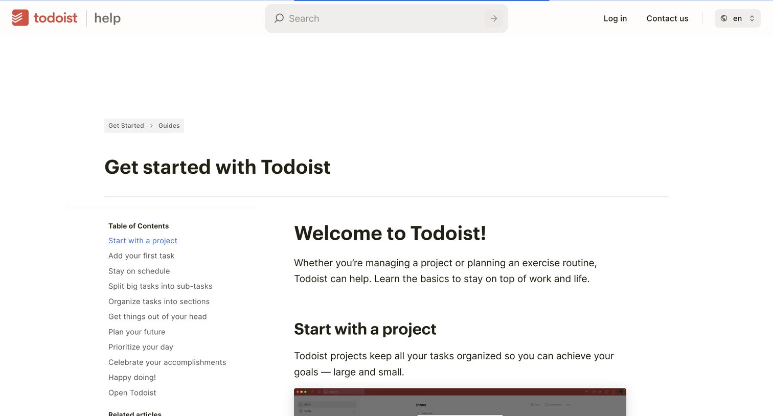 Todoist - Get started with Todoist screen