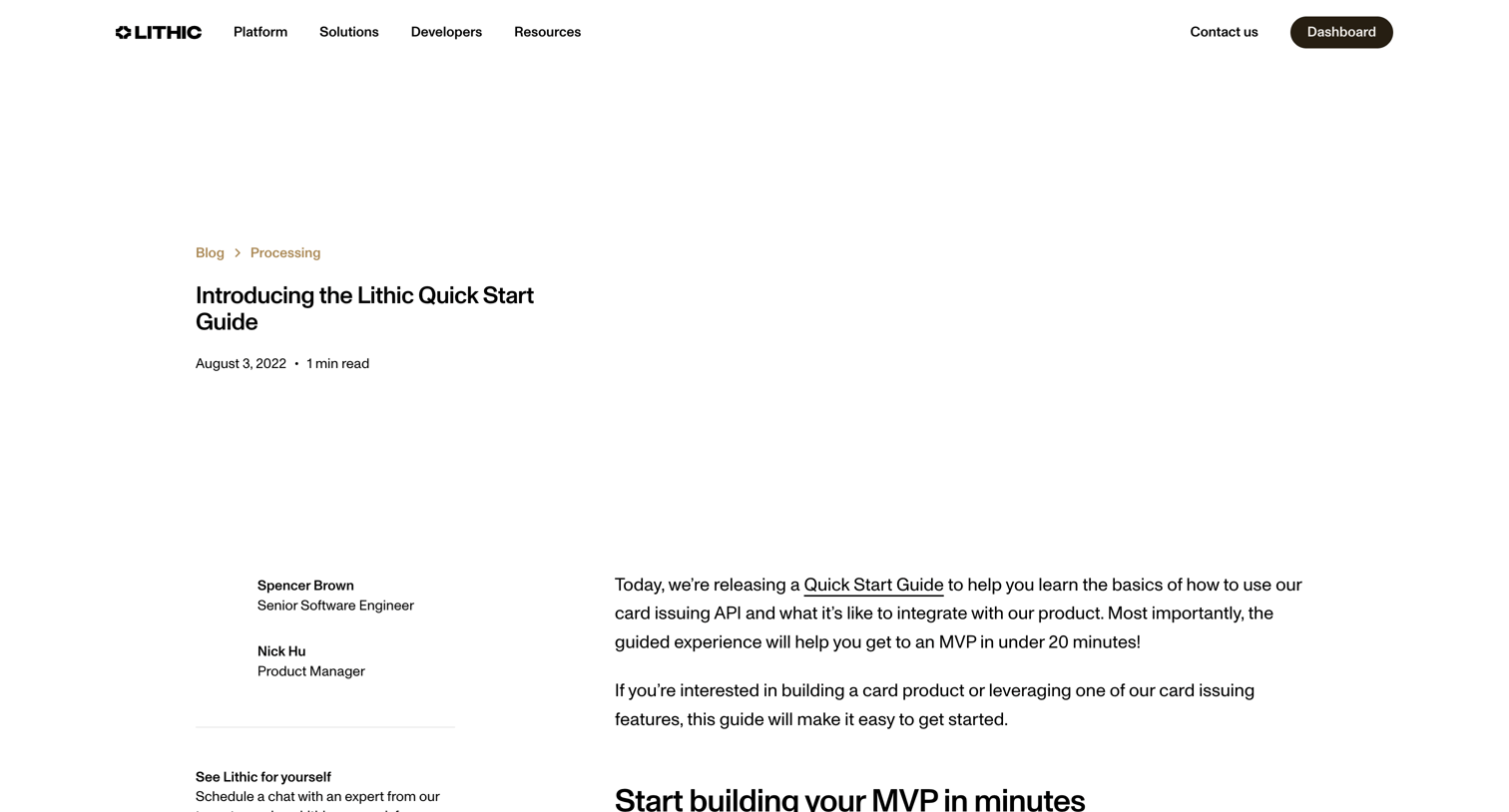 Lithic - Introducing the Lithic Quick Start Guide | Lithic screen
