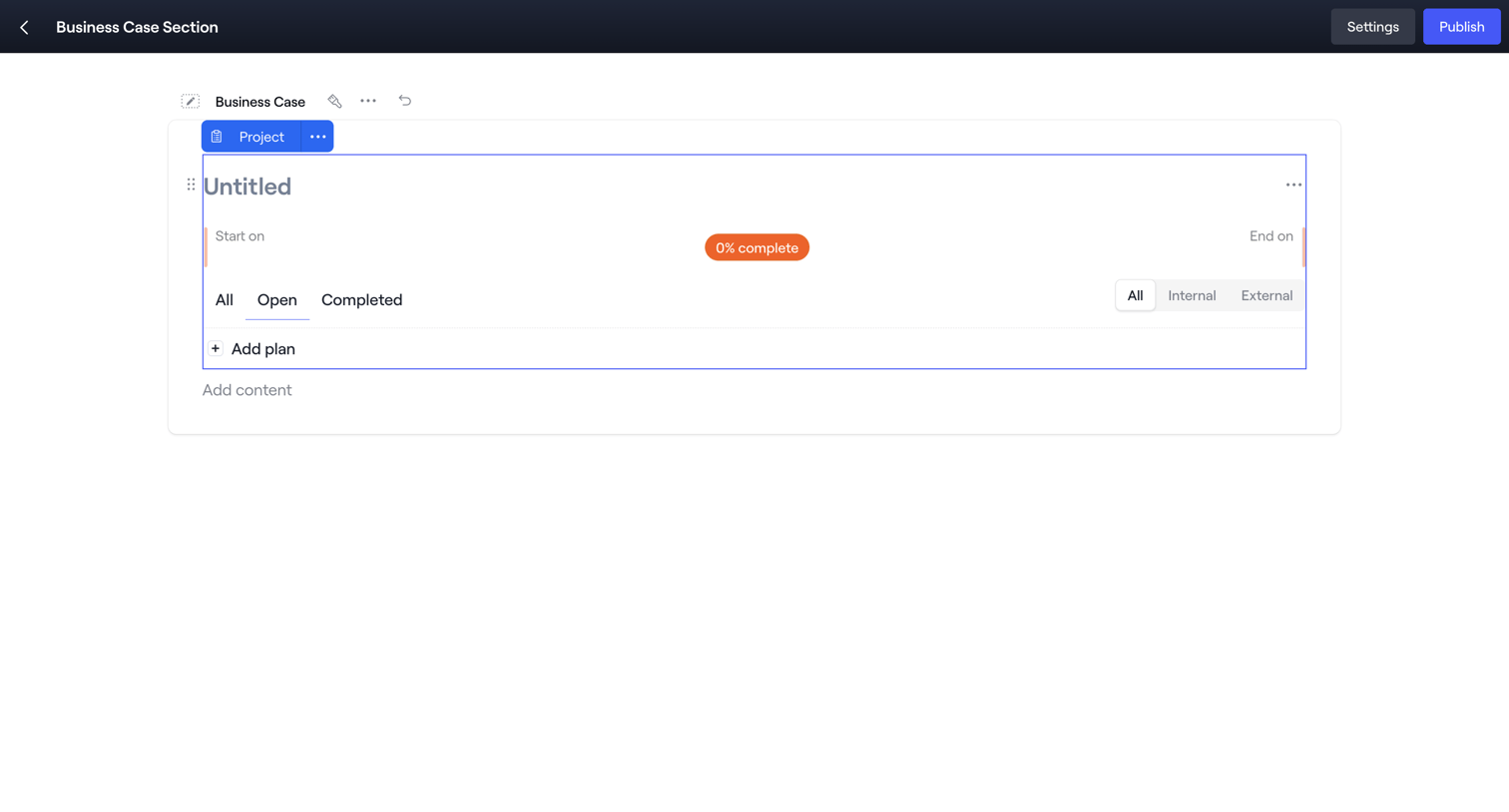 Dock - Editing: Business Case Section screen