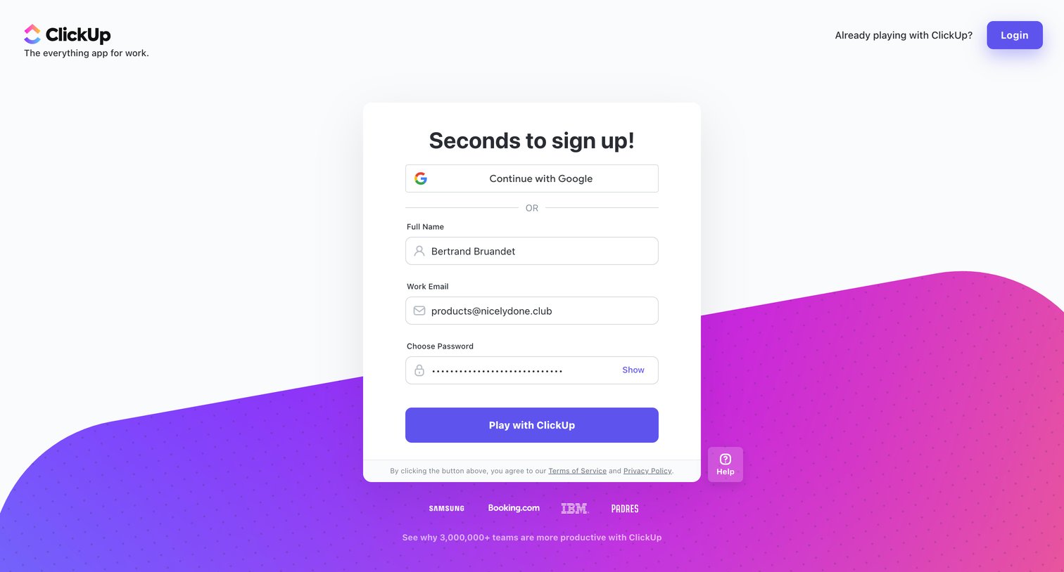 ClickUp - Signup screen
