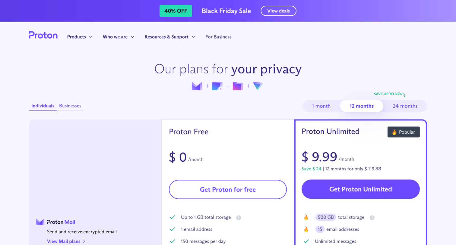 Proton - Proton Pricing Plans - Free | Paid Plans screen