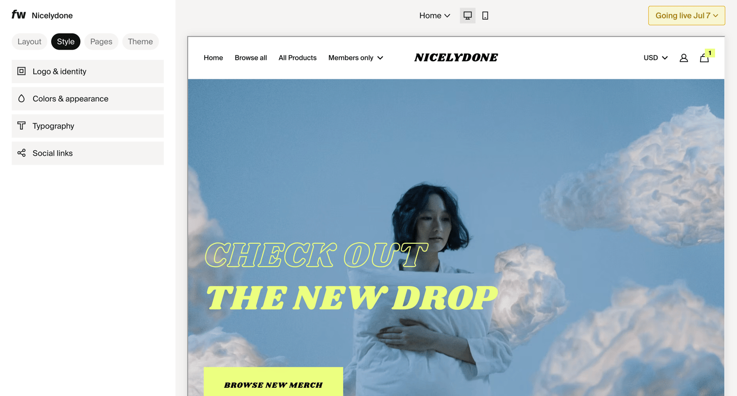 Fourthwall - Site design – Dashboard screen