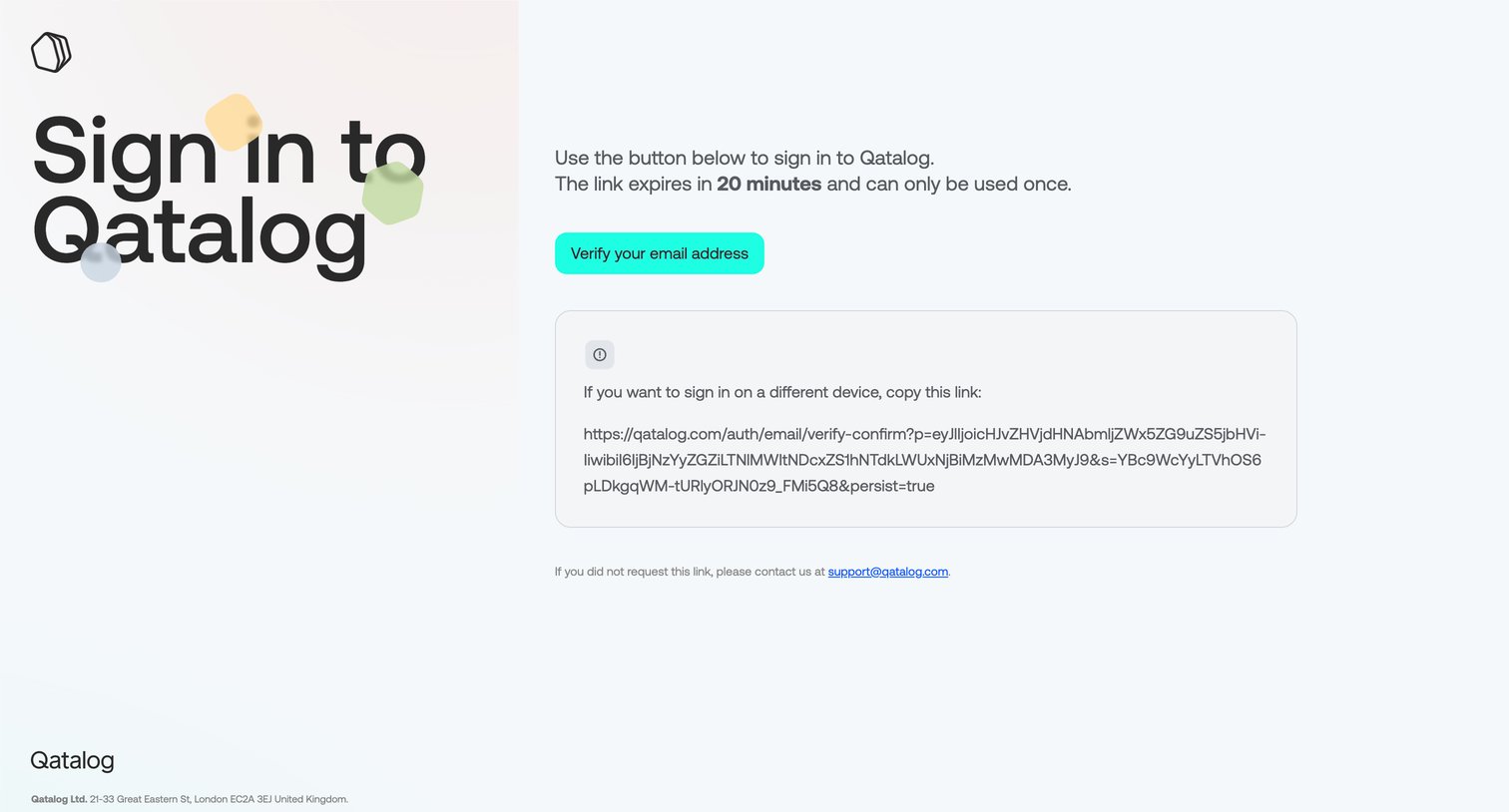 Qatalog - Login to Qatalog screen