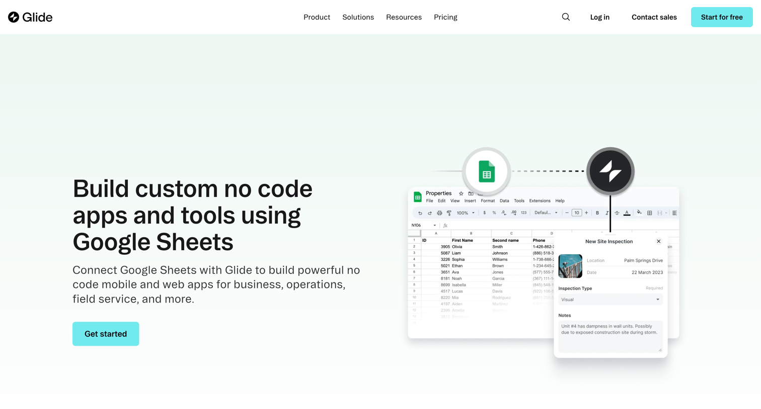 Glide - Glide Google Sheets Integration Build Custom No Code Apps with Google Sheets screen