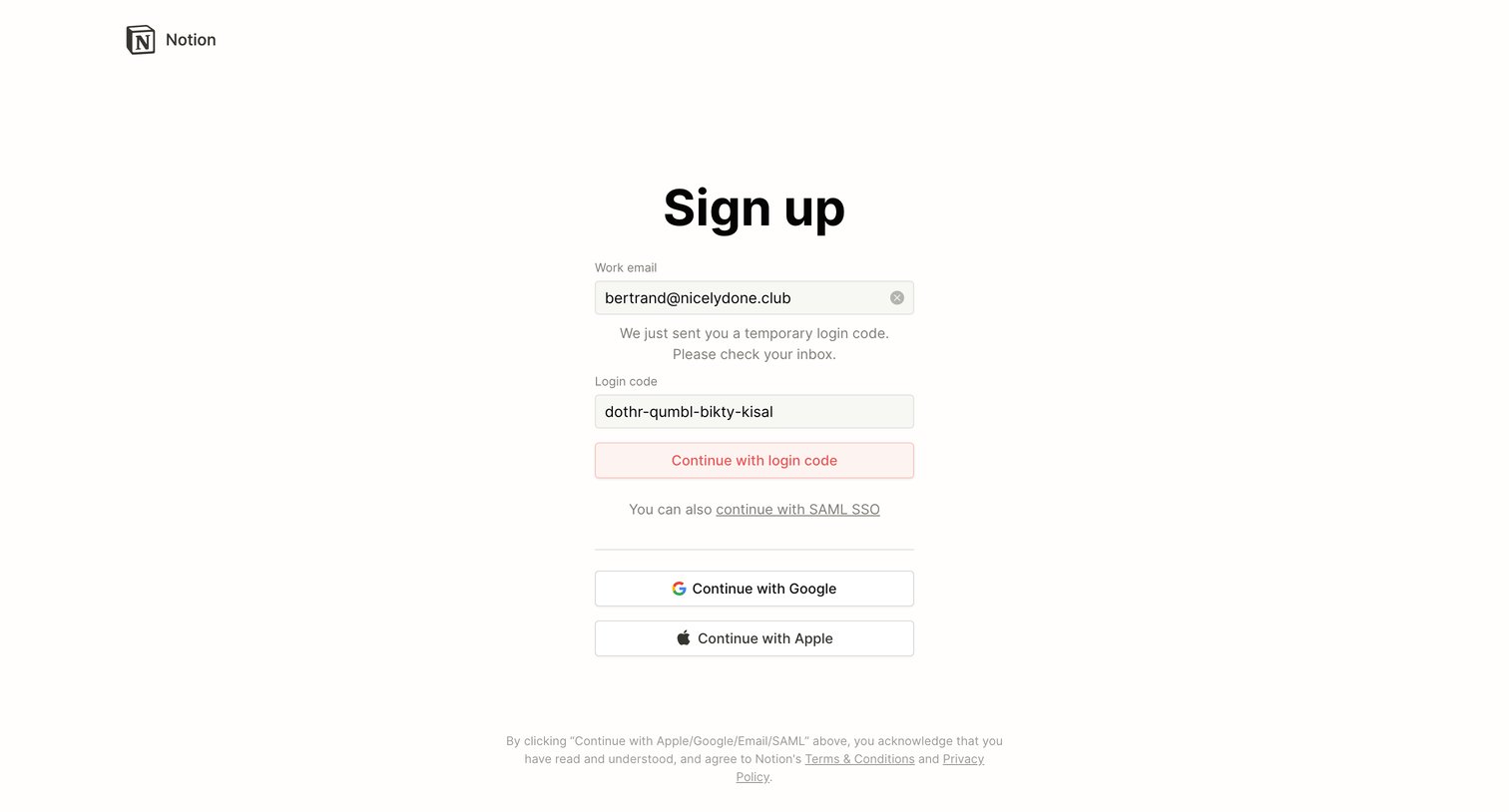Notion - Notion - Sign up screen