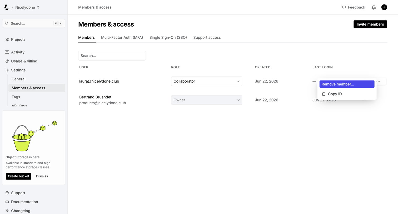 Latitude.sh - Members & access – Dashboard - Latitude.sh screen