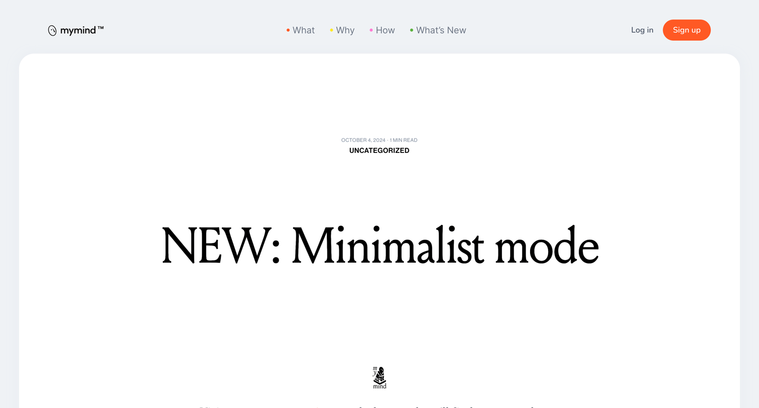 Mymind - NEW Minimalist mode - mymind screen