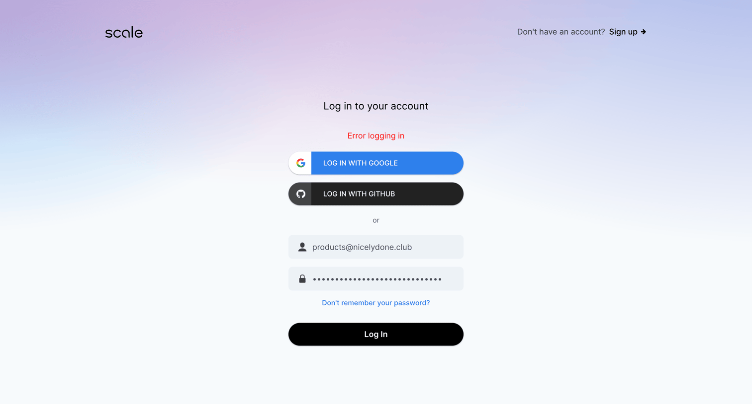 Scale - Login to your Scale Account - Scale screen