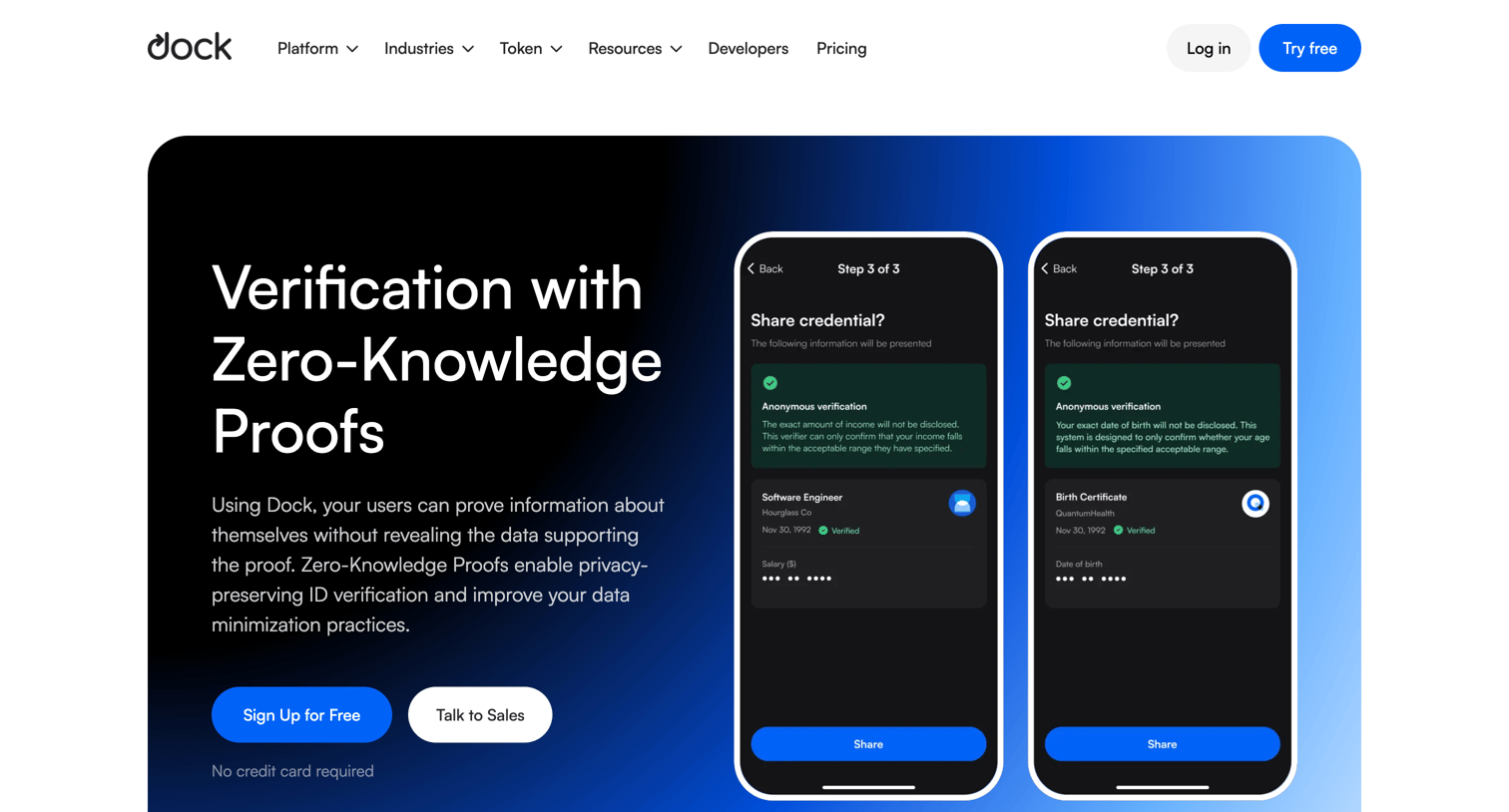 Dock - Verification with Zero-Knowledge Proofs screen