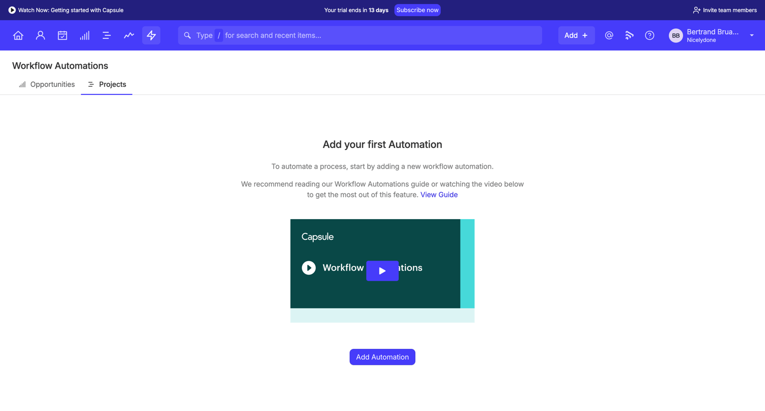 Capsule - Workflow Automations | Nicelydone CRM screen