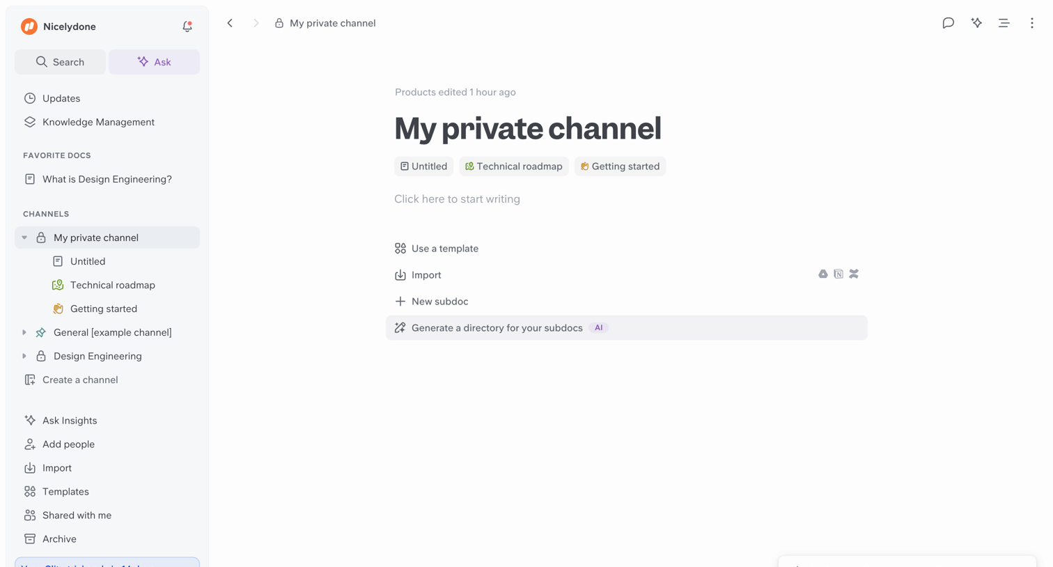 Slite - My private channel screen