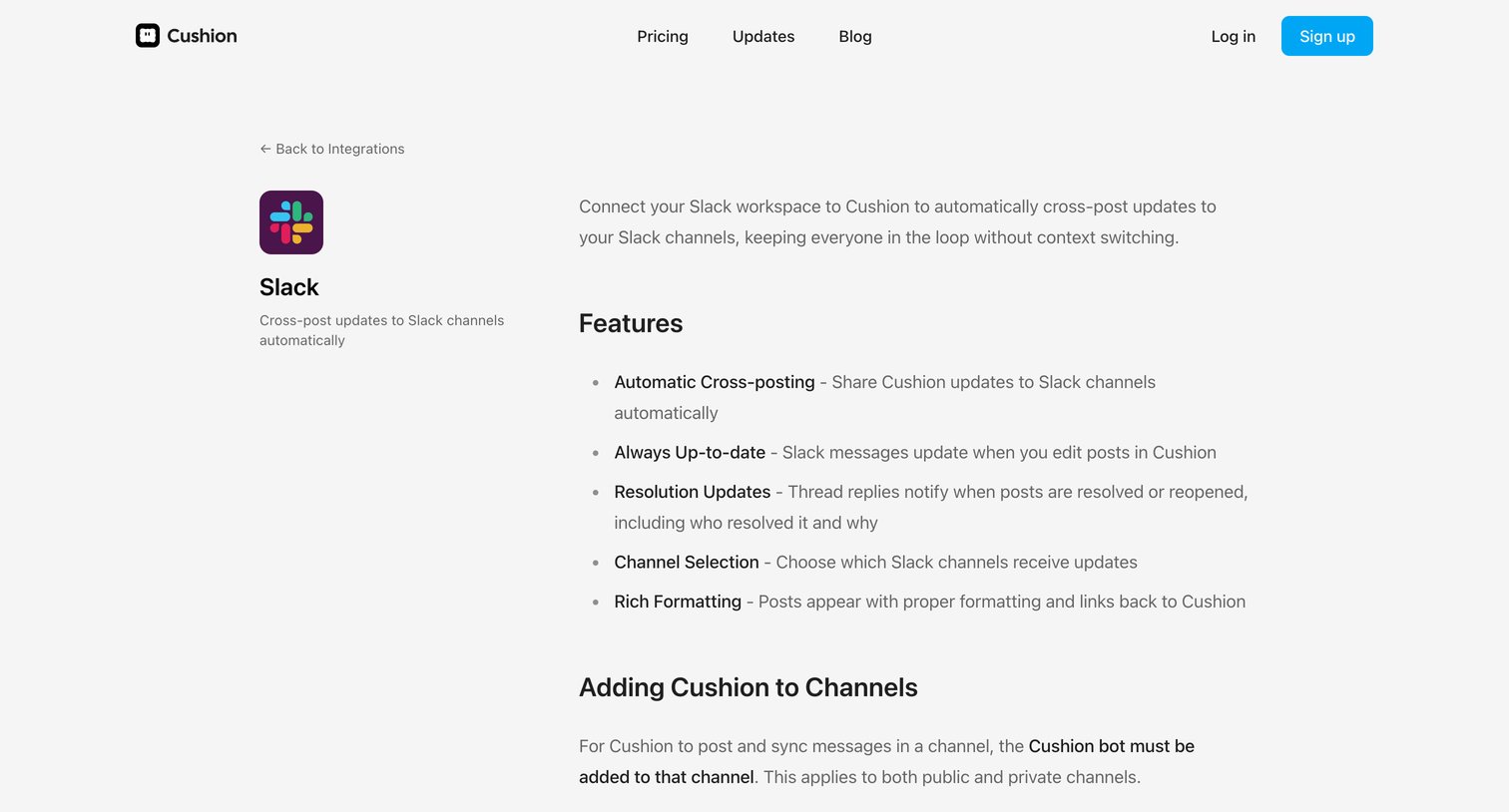 Cushion - Slack Integration  Cushion screen