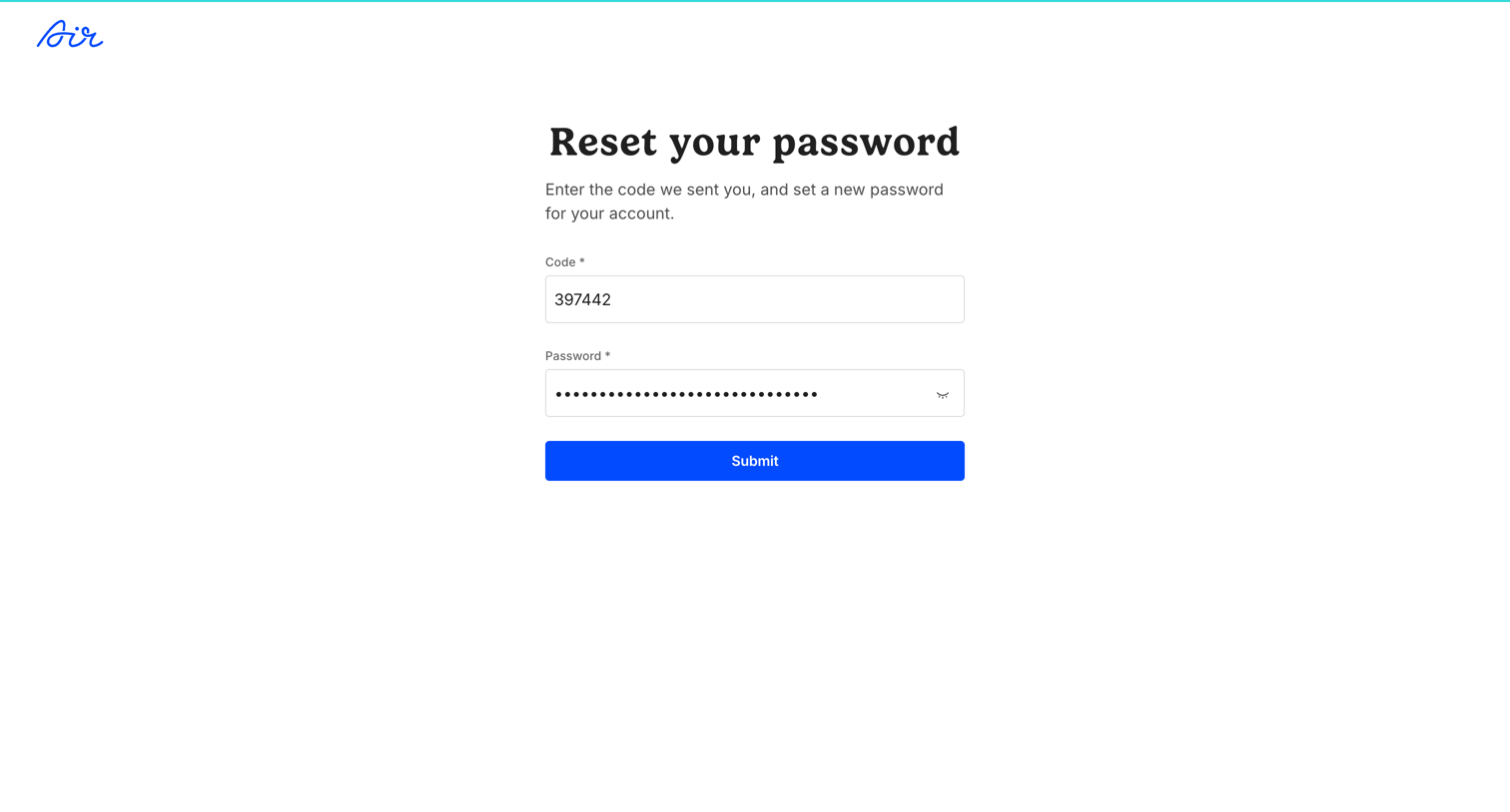Air - Forgot password / Air screen