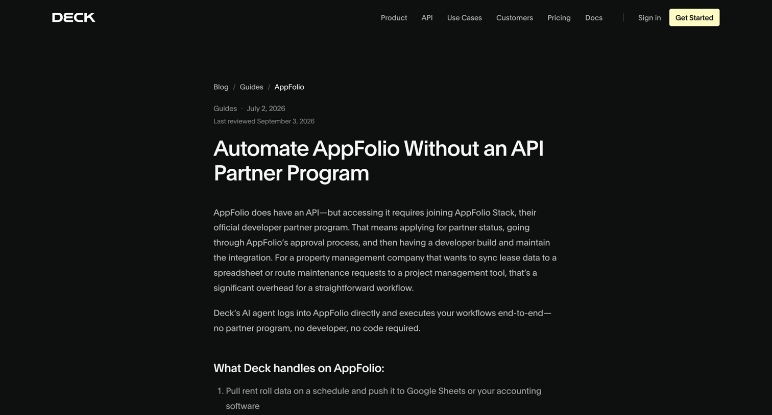 Deck - AppFolio Automation Without an API Partner Program | Deck screen