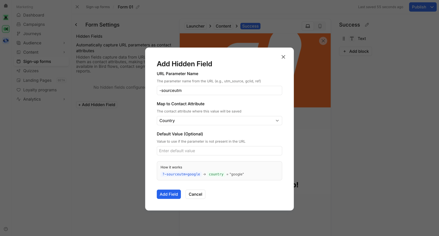 Bird - Form Settings | Bird screen