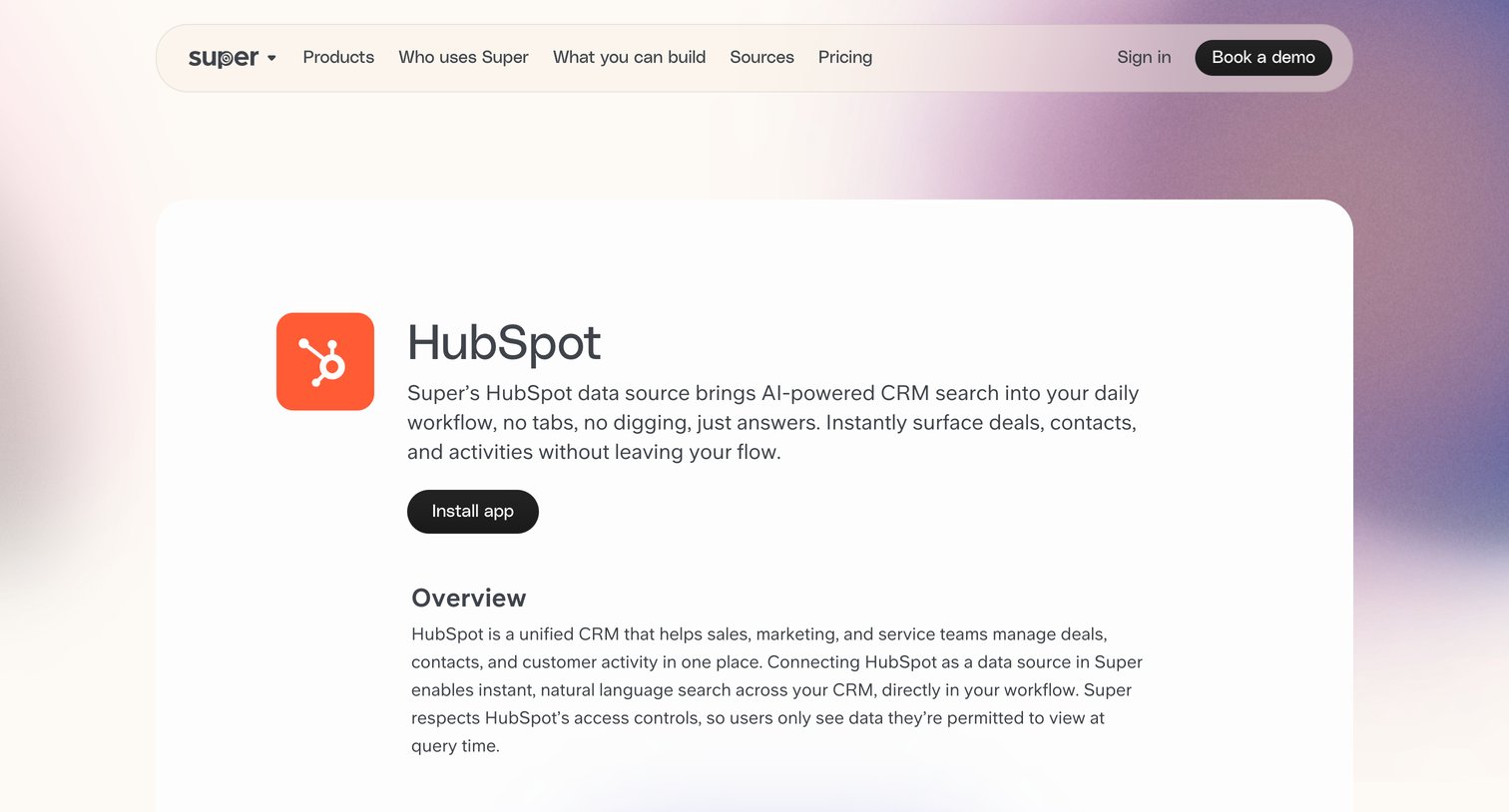 Super - HubSpot data source for Super CRM Intelligence That Works for You screen