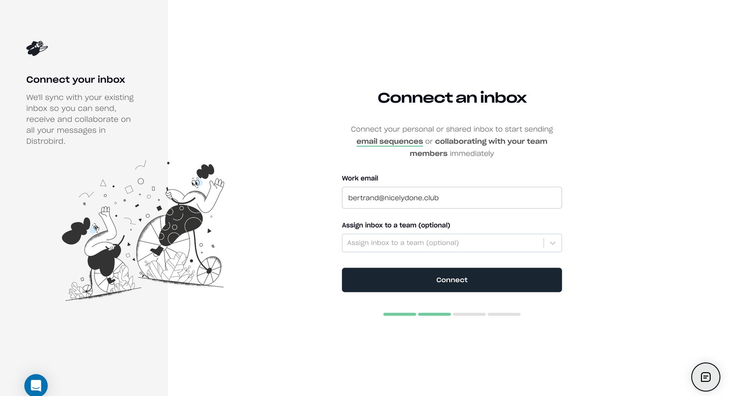 Distrobird - Connect Email screen