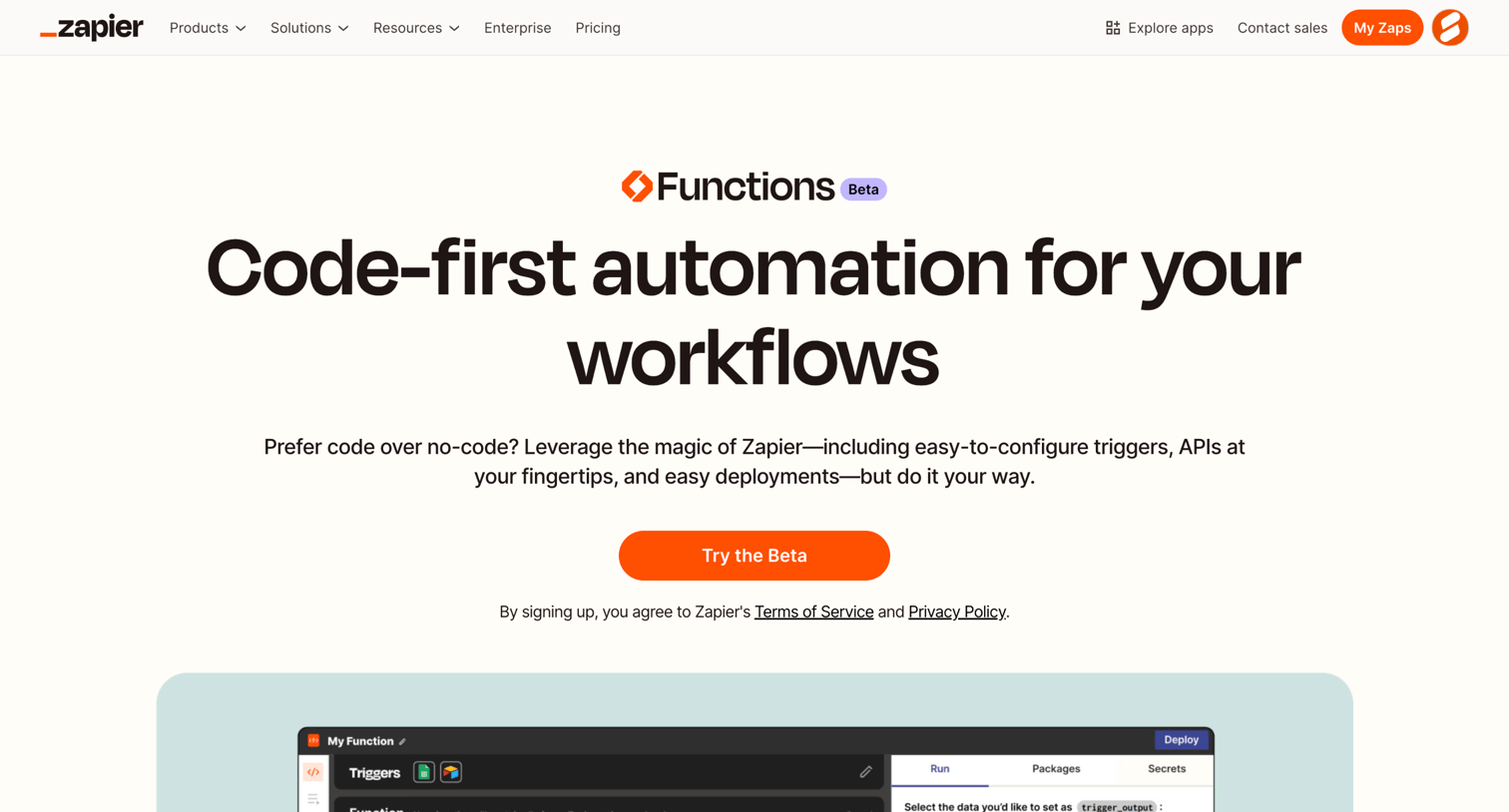 Zapier - Functions | Zapier screen