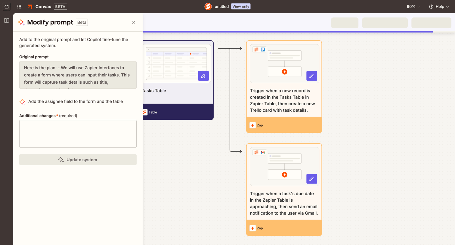 Zapier - Canvas screen
