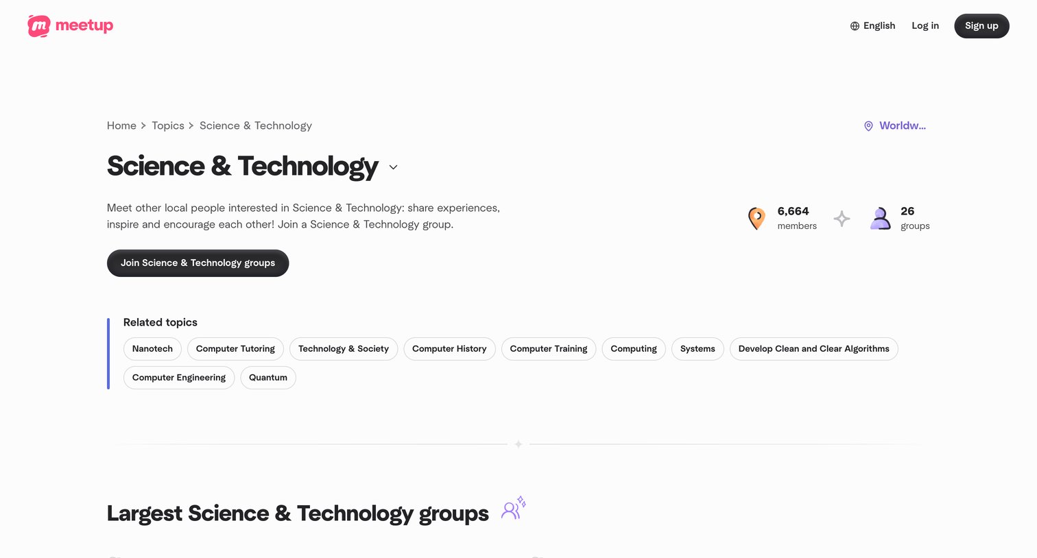 Meetup - Science & Technology groups  Meetup screen