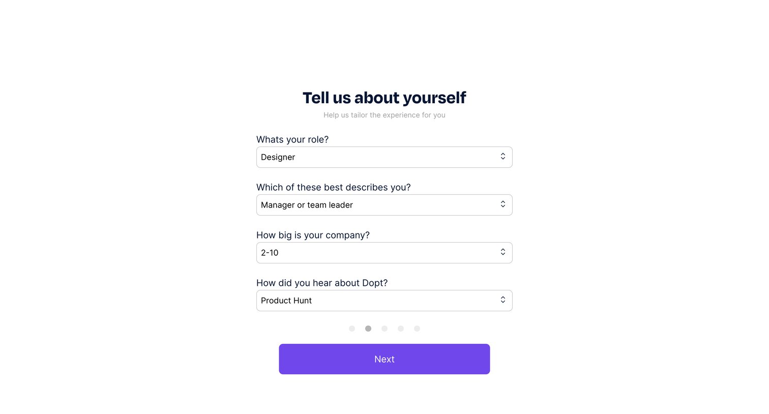 Dopt - Welcome to Dopt screen