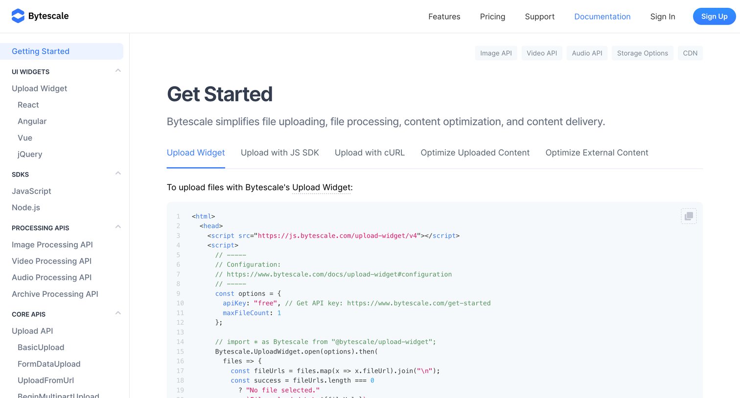 Bytescale - Getting Started | Bytescale screen