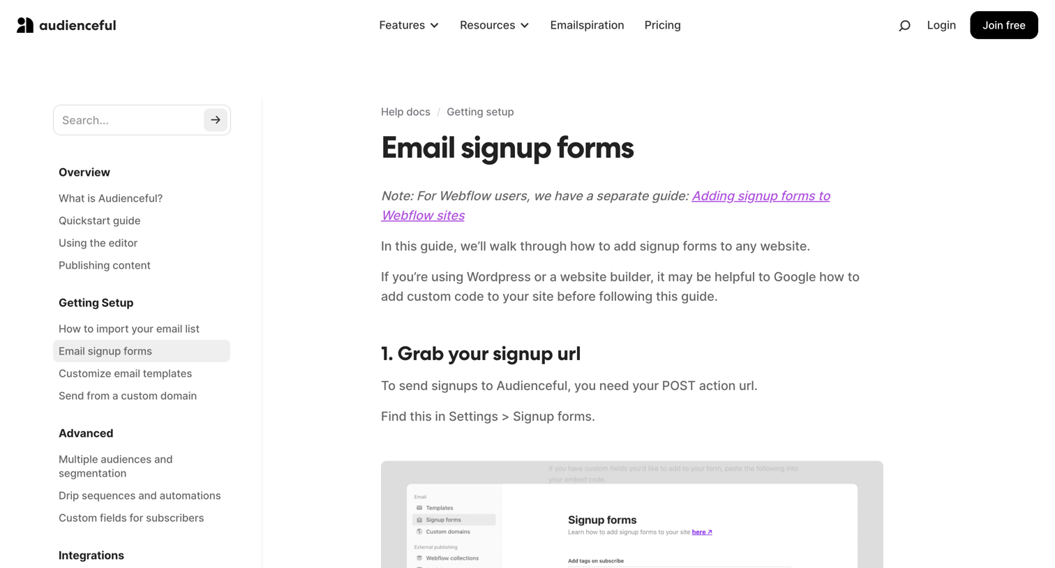 Audienceful - Email signup forms - Audienceful screen