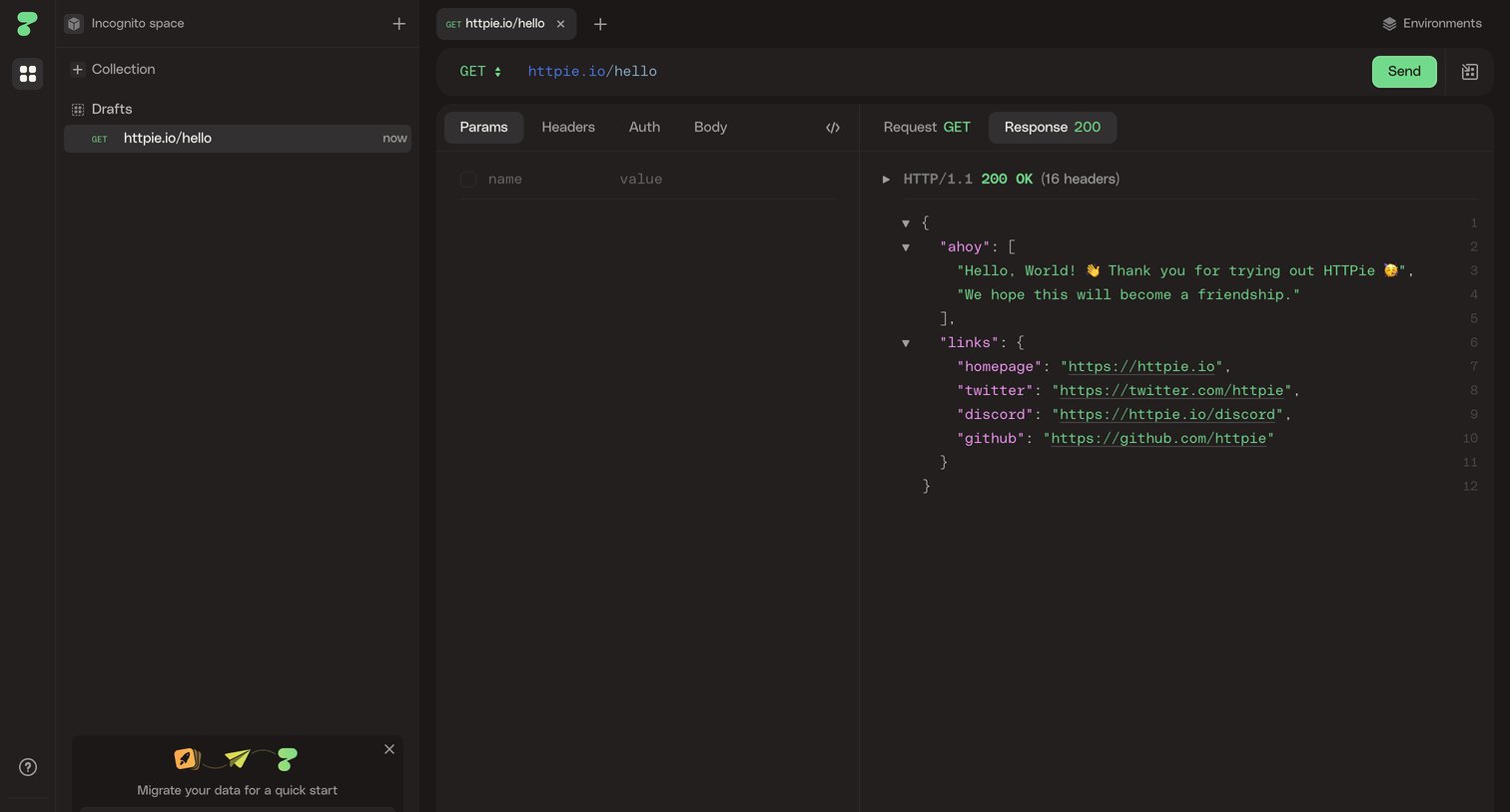 Httpie - HTTPie for Web — API testing client screen
