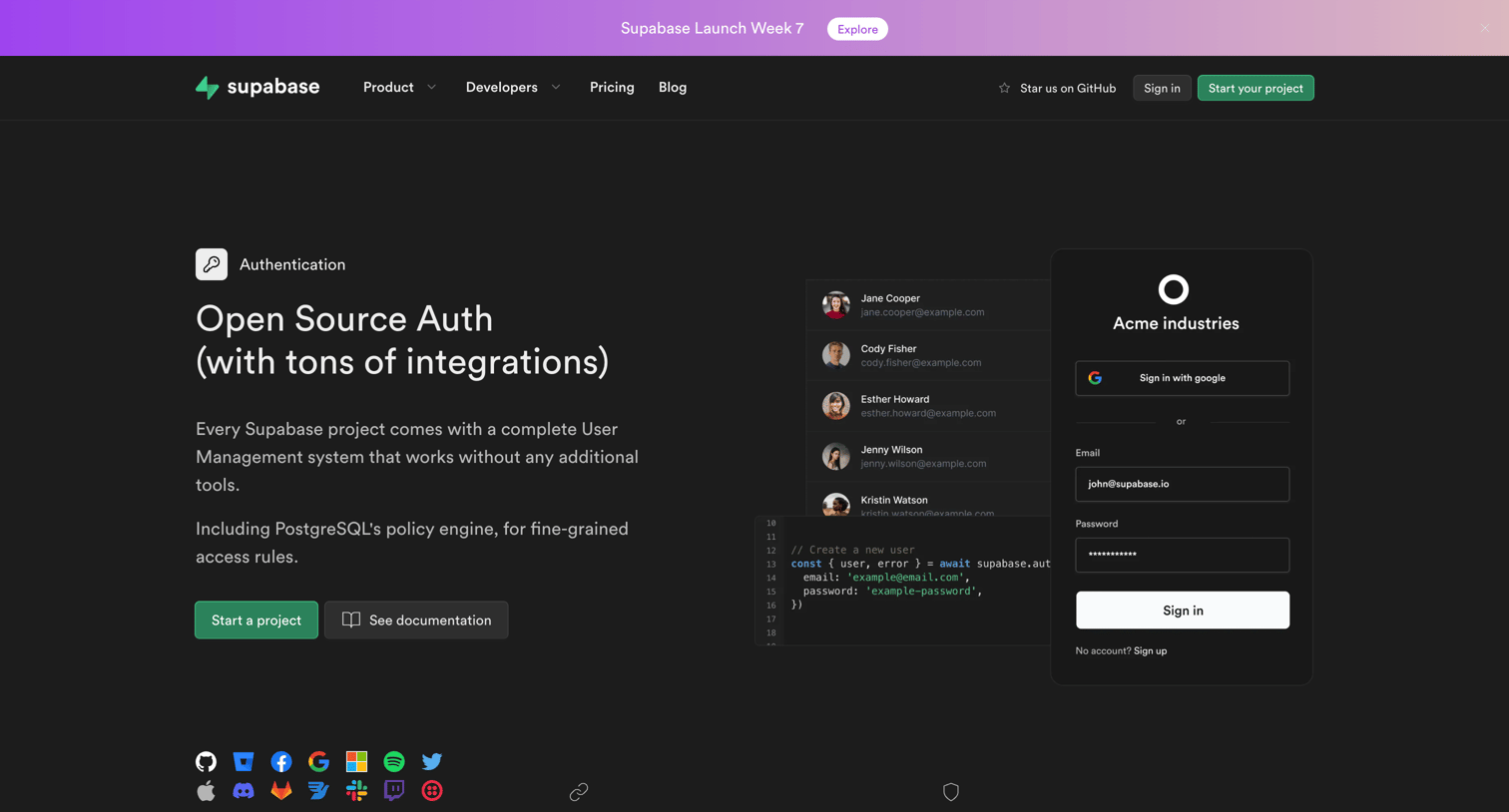 Supabase - Auth | Built-in user management screen