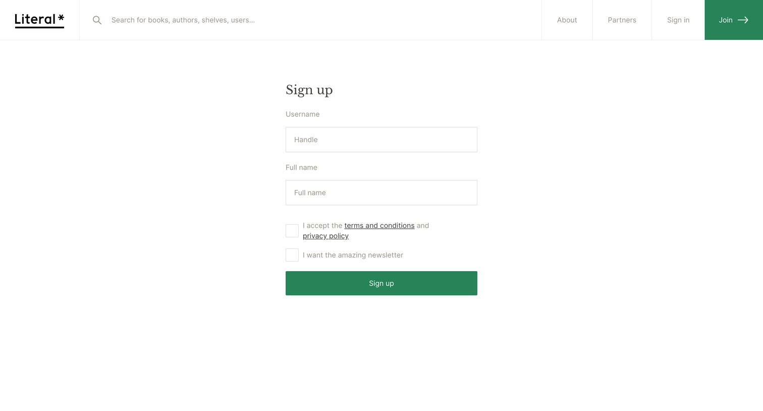Literal - Sign up | Literal screen