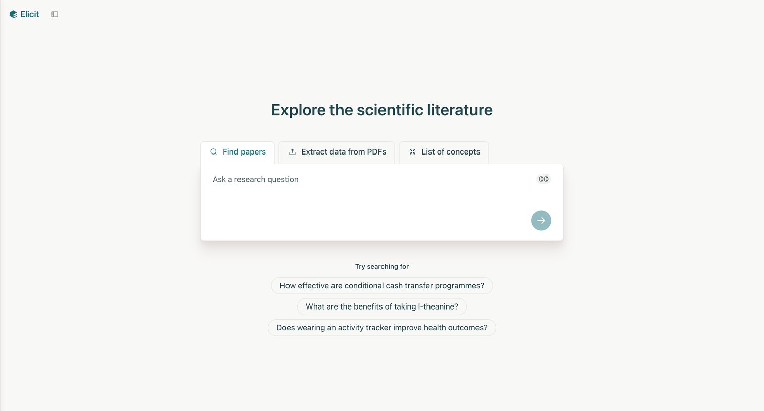 Elicit - Elicit Find scientific research papers screen