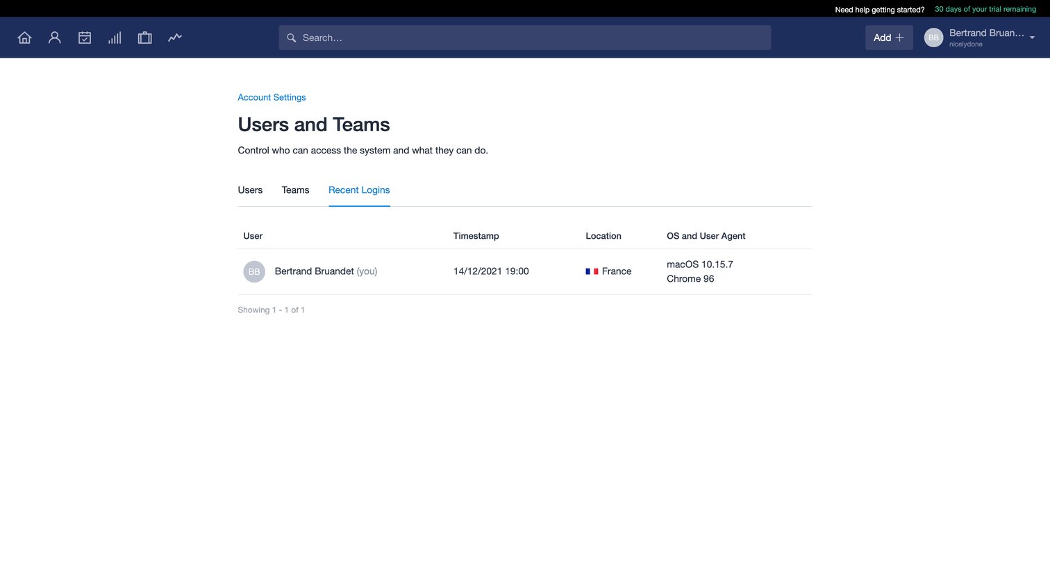 Capsule - Recent logins | nicelydone CRM screen