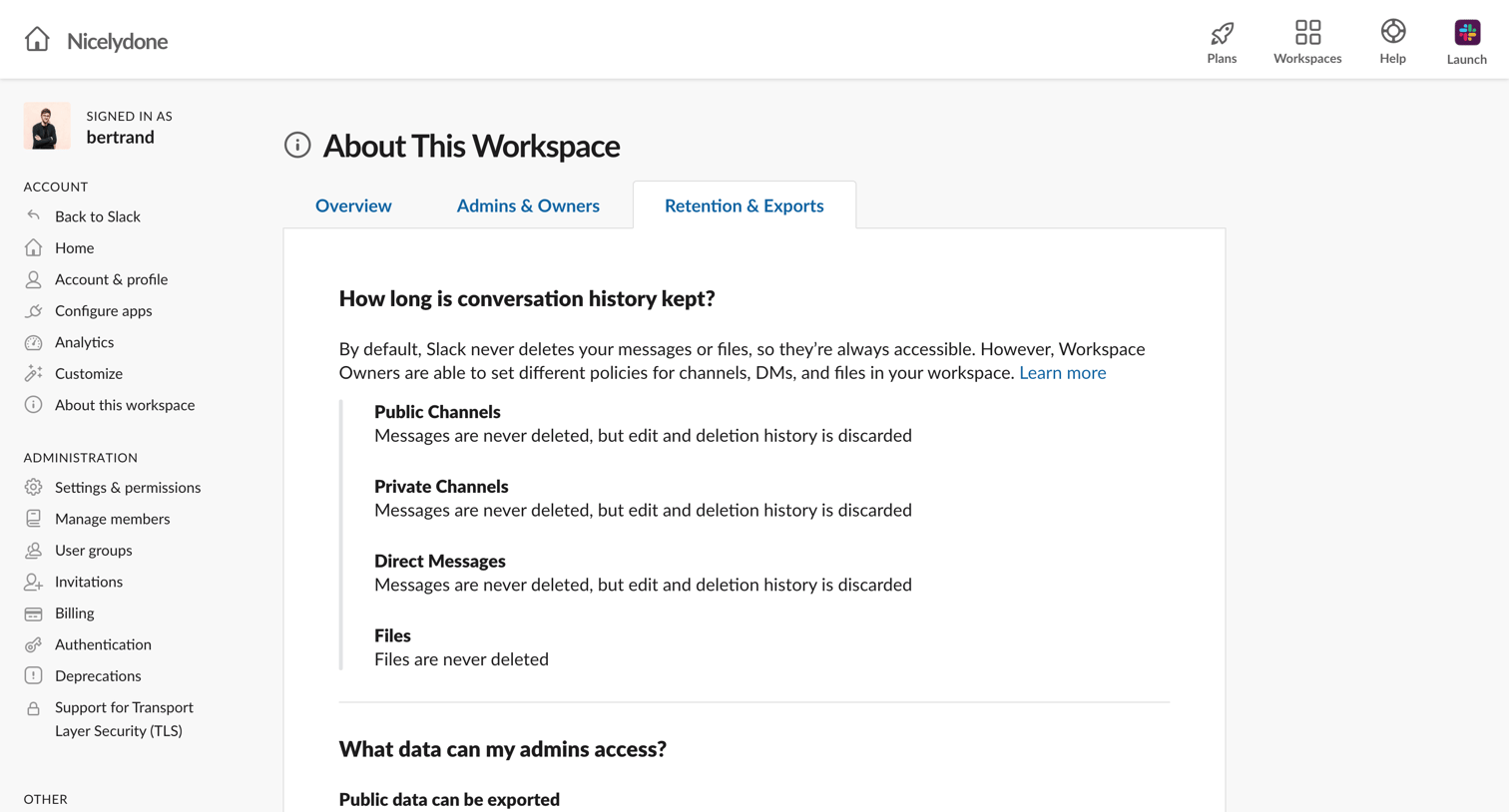 Slack - About This Workspace | Nicelydone Slack screen