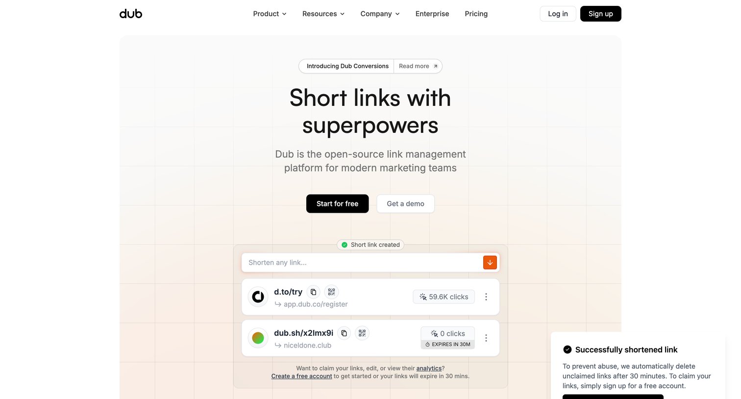Dub - Dub.co - Link Management for Modern Marketing Teams screen