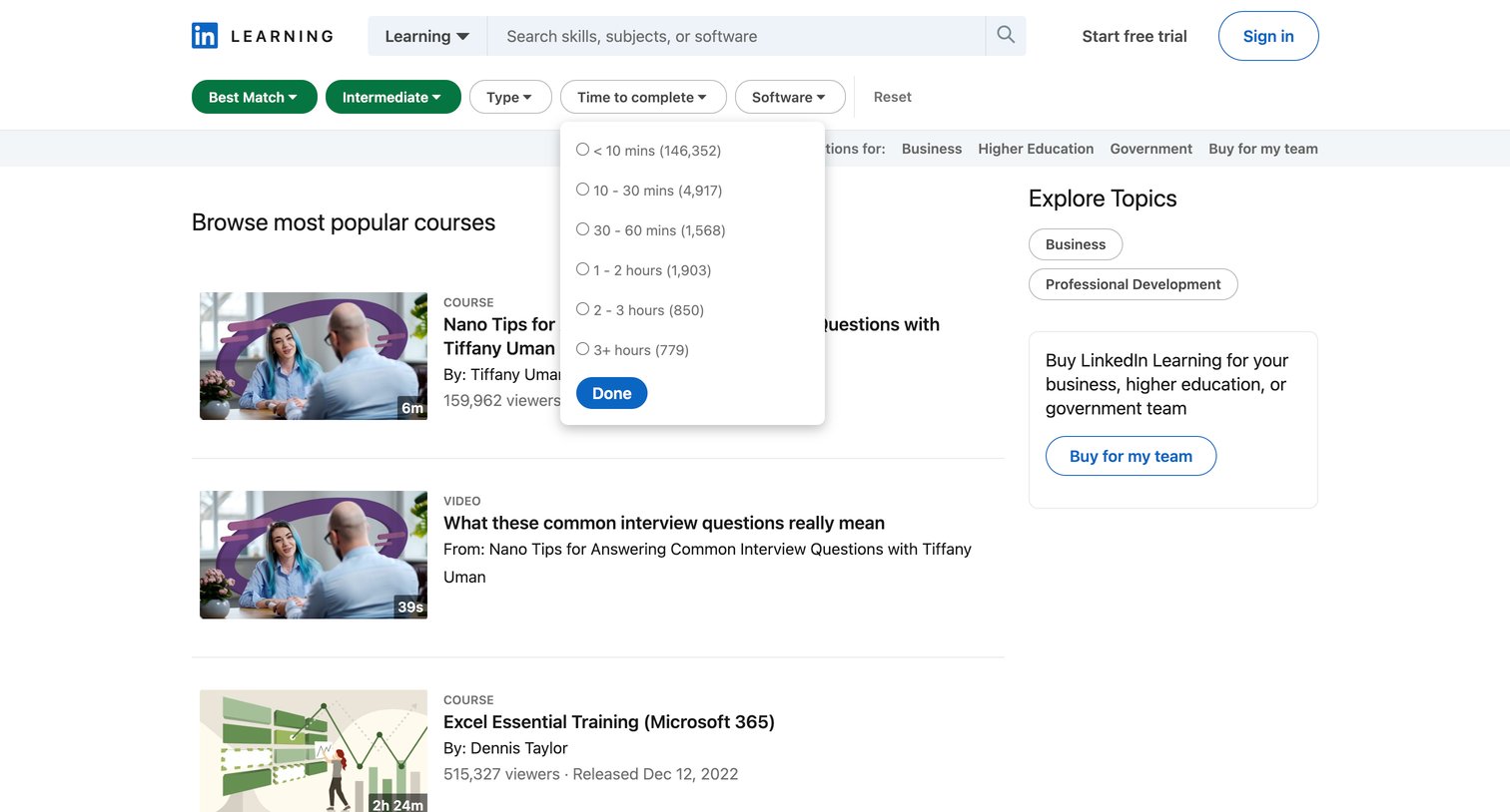 Linkedin - Online Courses, Training and Tutorials on LinkedIn Learning screen