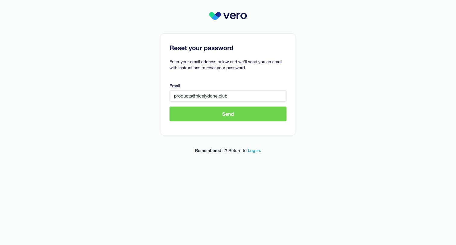 Vero - Forgot your password | Vero screen