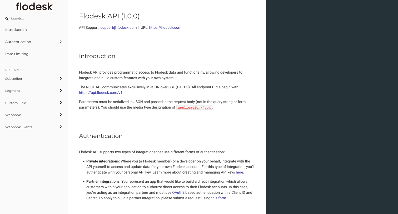 Flodesk - API Reference | Flodesk #1 screen