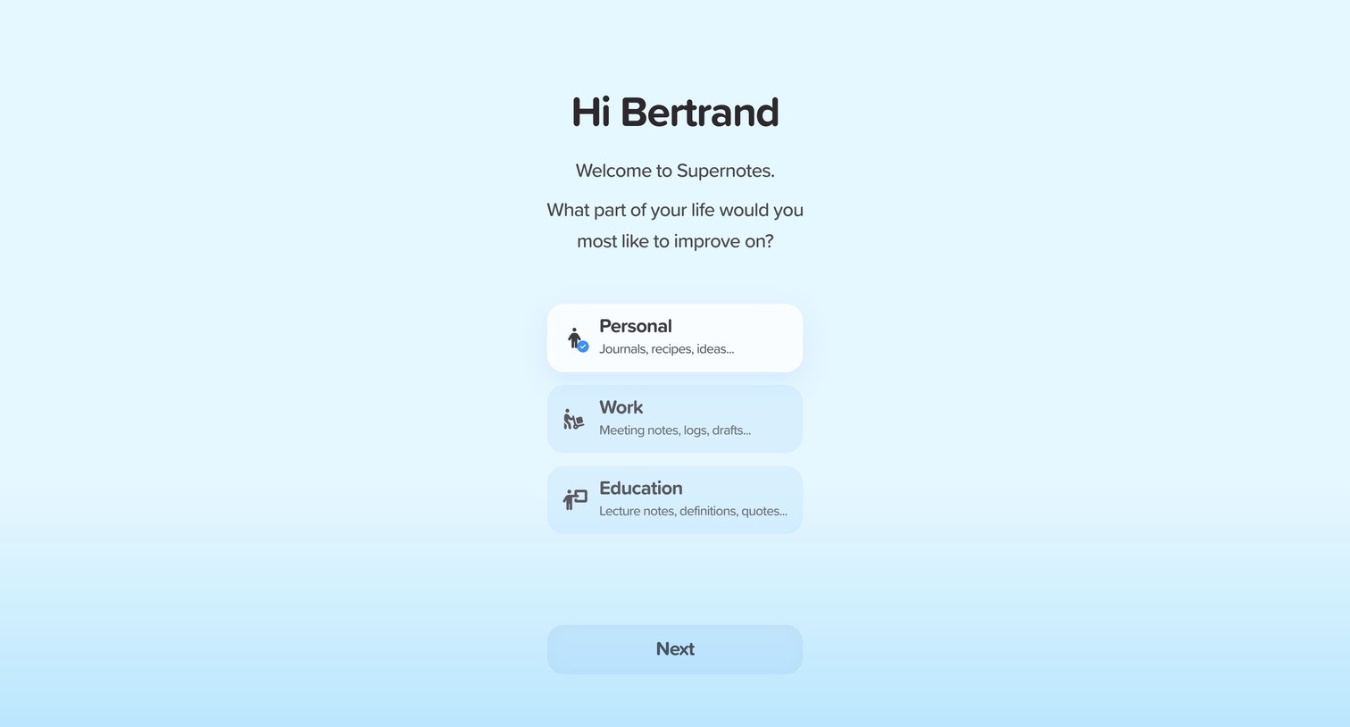 Supernotes - Home | Supernotes screen