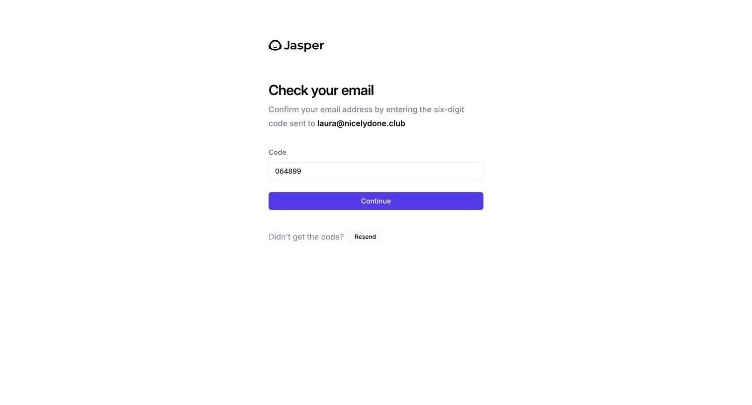 Jasper - Verify Email - Jasper screen