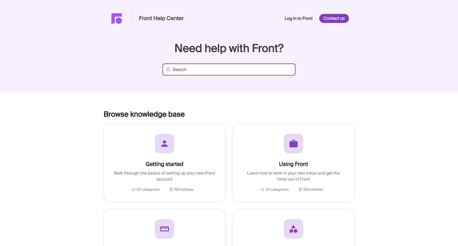 Front - Front Help Center screen