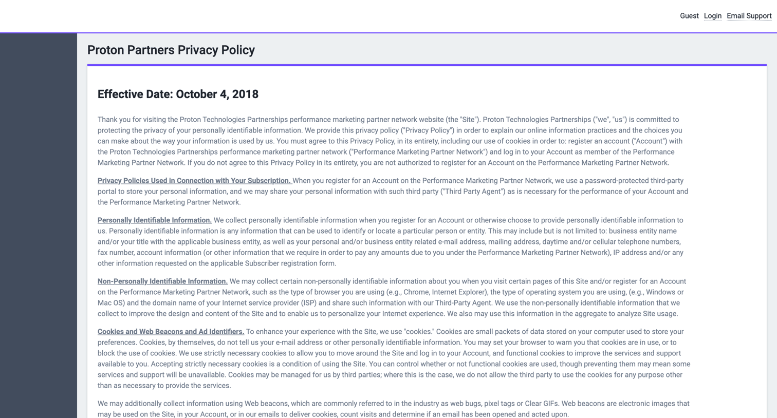 Proton - Proton Partners Privacy Policy - Proton Partners screen
