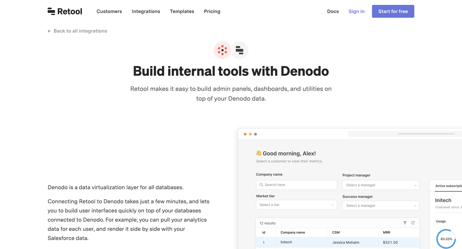 Retool - Denodo Integration screen