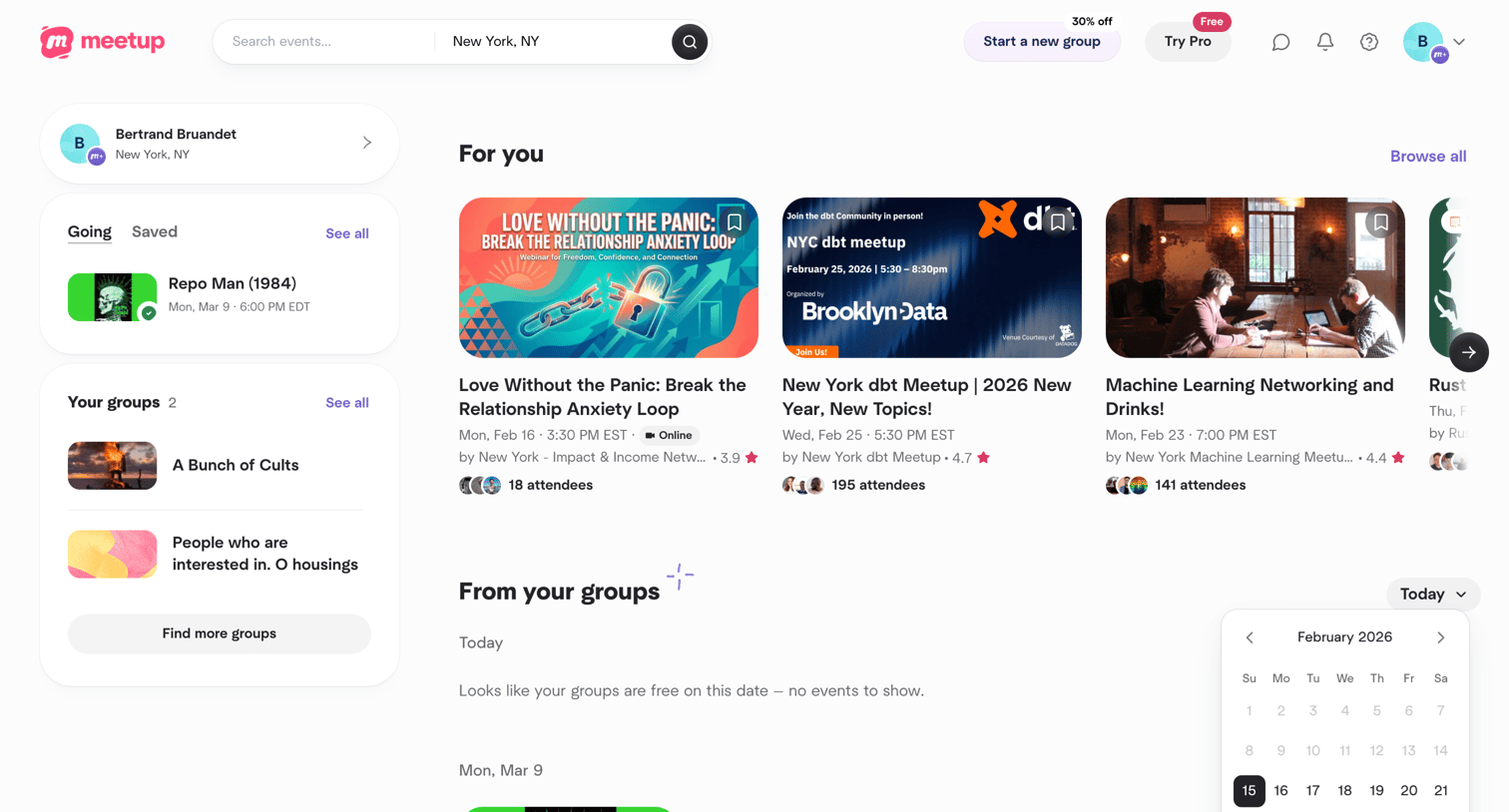 Meetup - Home screen
