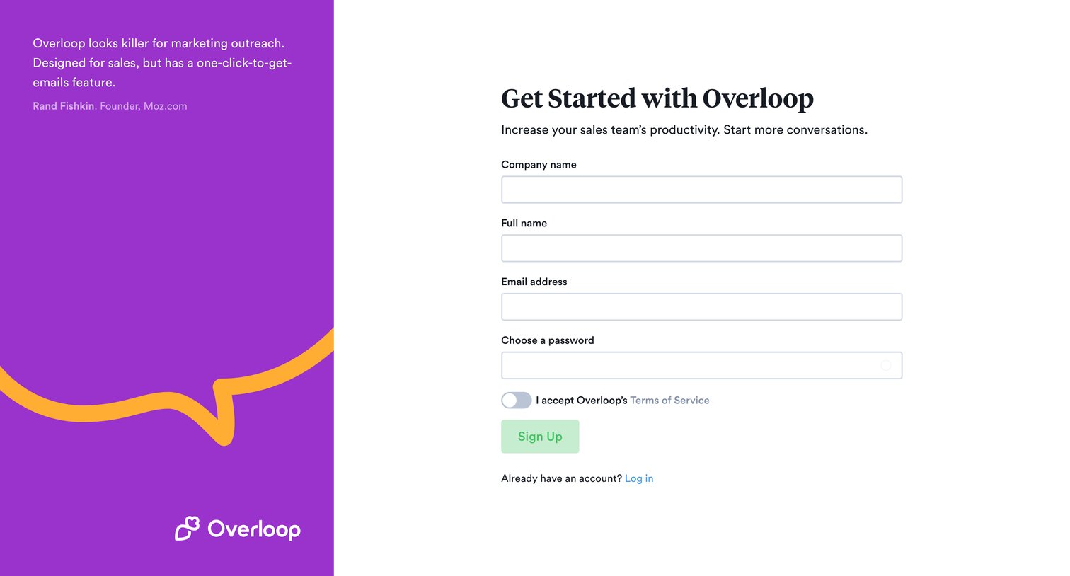 Overloop - Sign up • Overloop screen