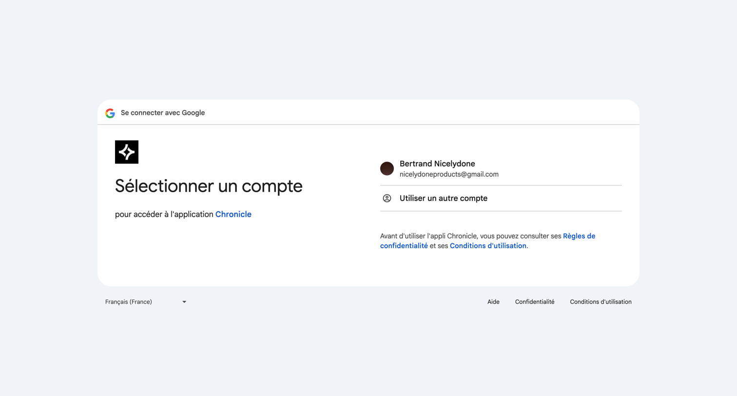 Chronicle - Connexion : comptes Google screen