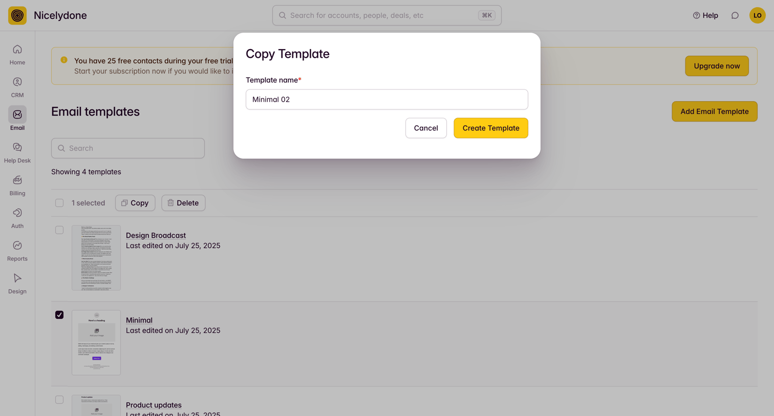 Outseta - Templates screen