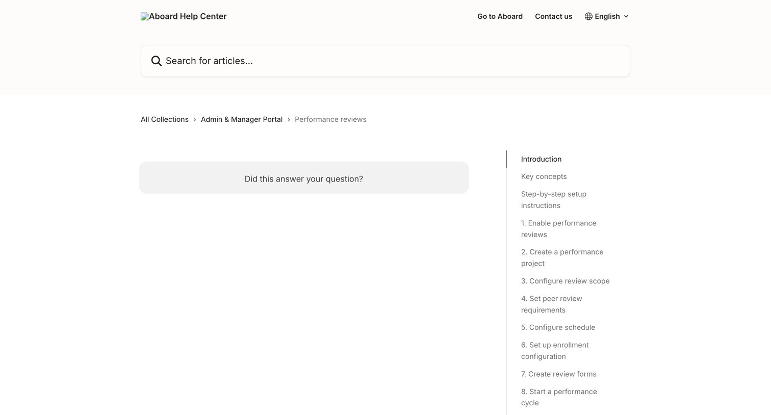 Aboard - Performance reviews Aboard Help Center screen