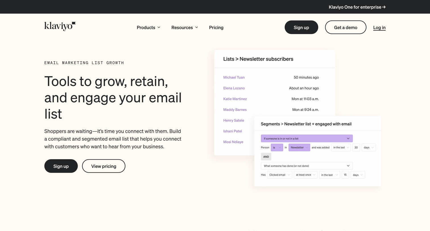 Klaviyo - Email List Service | Provider for Email Marketing  Klaviyo Email screen