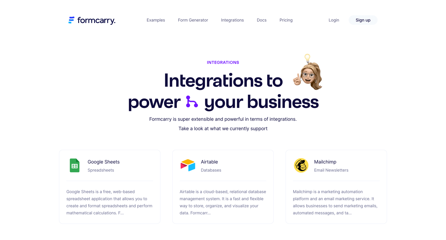 Formcarry - Formcarry. Integrations screen