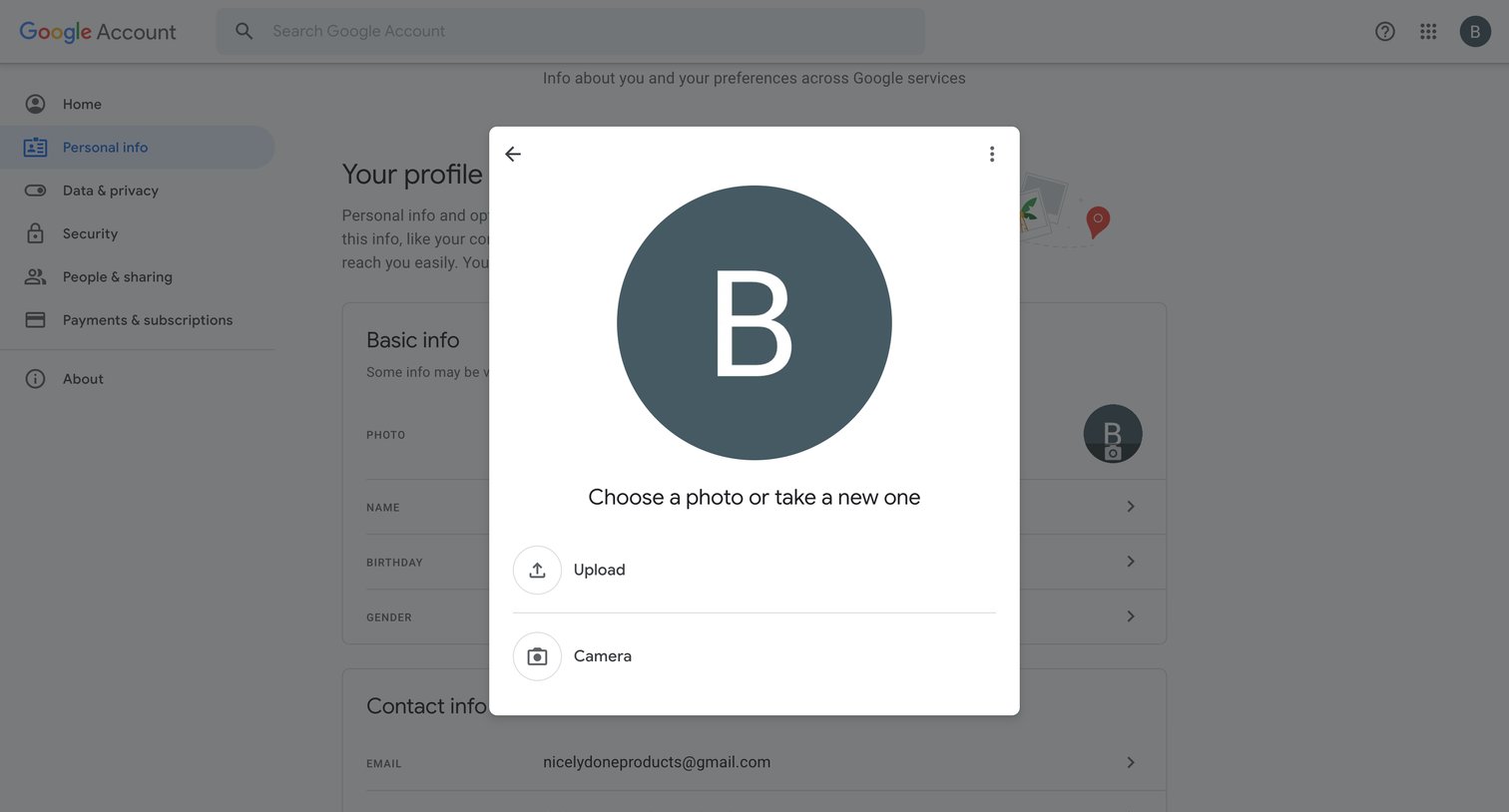 Google Account - Personal info screen